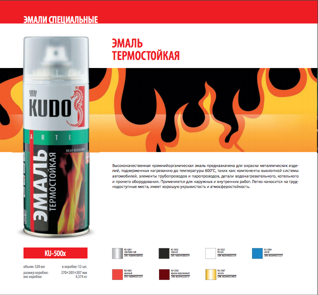KU-5001 Эмаль термостойкая серебристая фото 1