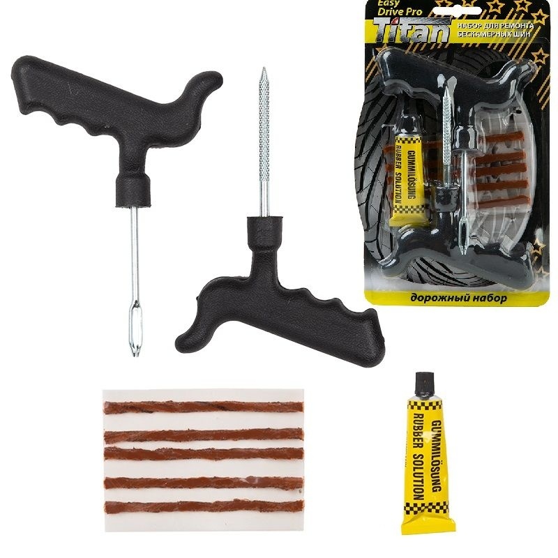 Набор для ремонта шин Titan Т-720 (шило, жгуты, клей) фото 1