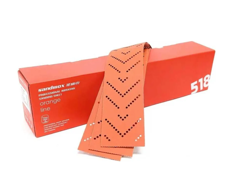Полоски шлифовальные на пленочной основе 518 LC ORANGE CERAMIC MULTIHOLES Р240, 70x400 мм, SANDWOX фото 1